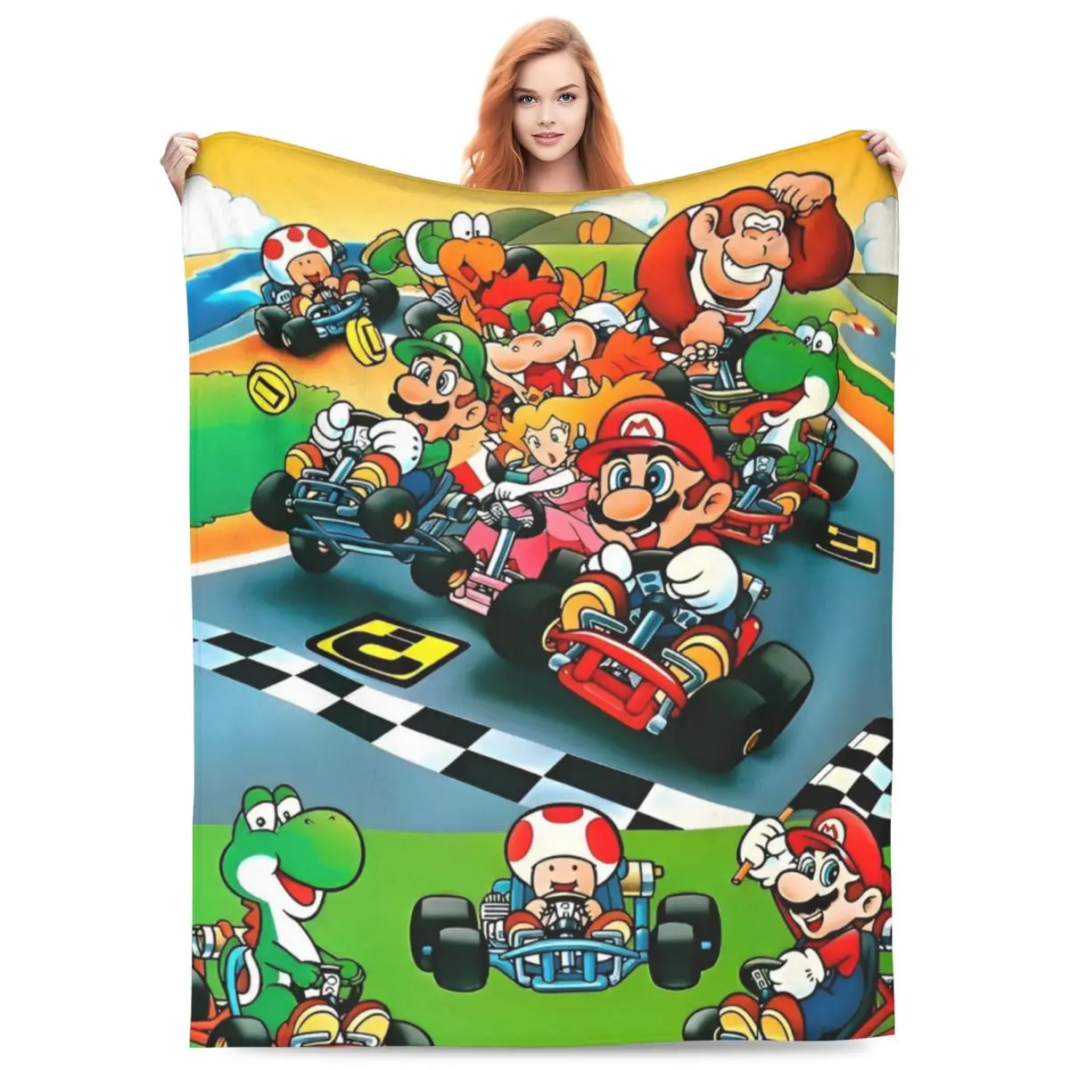 Cartoon M-marioes Blanket Airplane Travel Flannel Throw Blanket For Couch Chair Warm Custom DIY Quality Bedspread Gift