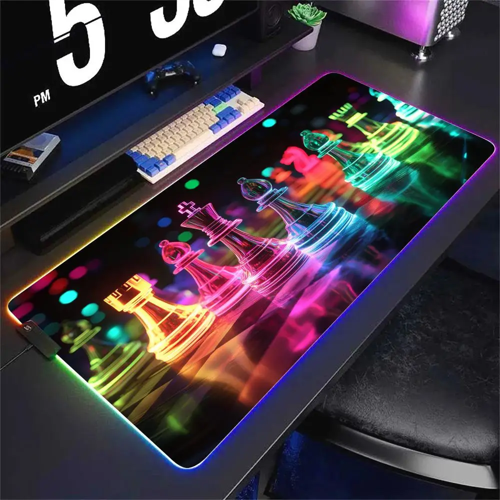 

3D Neon Chess XXL RGB Gaming Mouse Pad Desk Mat HD Gamer Accessories Large LED Light Mousepad PC Computer Carpet with Backlit