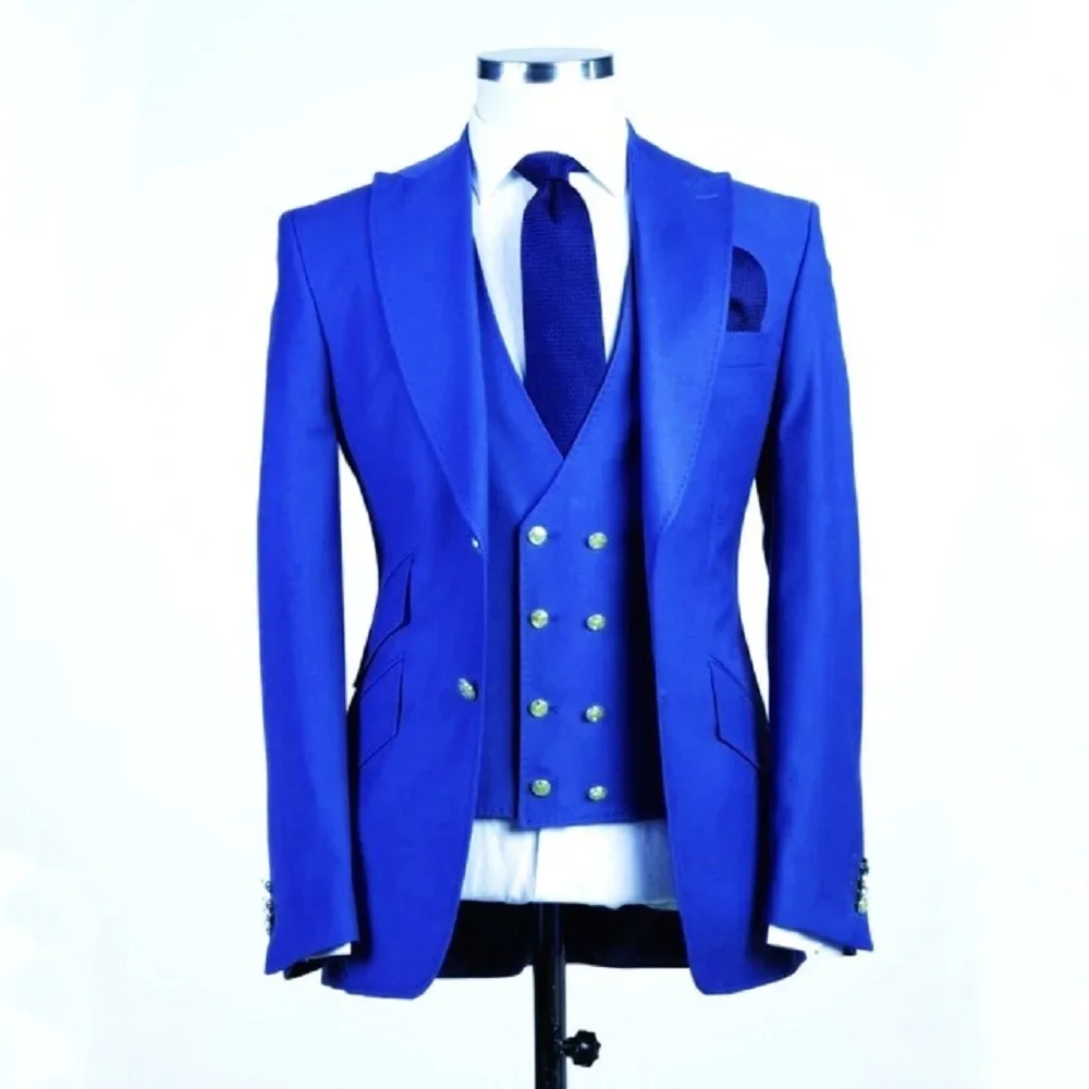 

Royal Blue Groom Tuxedos Peak Lapel Men Suits Wedding Best Man Blazer ( Jacket+Pants+Vest)