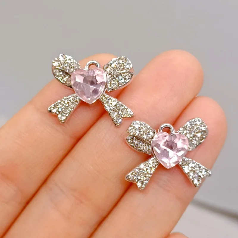 10Pcs Heart-Shaped Crystal Glass Alloy Love Pendants Women's Jewelry Charms DIY Necklace & Earrings Making Craft Accessories