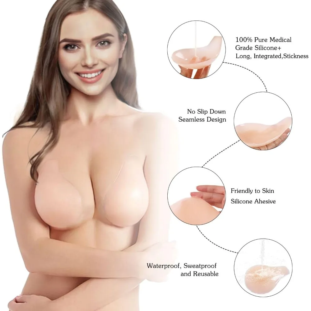 

Самоклеящиеся бюстгальтеры - силиконовые невидимые бюстгальтеры для подтяжки груди, многоразовые накладки на соски, бюстгальтеры без бретелек и спинки, самоклеящиеся бюстгальтеры пуш-ап для женщин