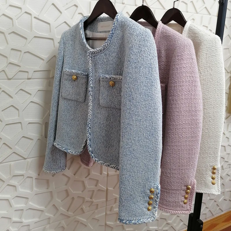 

2023 autumn and winter new women's clothing French Xiaoxiangfeng wool jacket women's short round neck tweed celebrity top