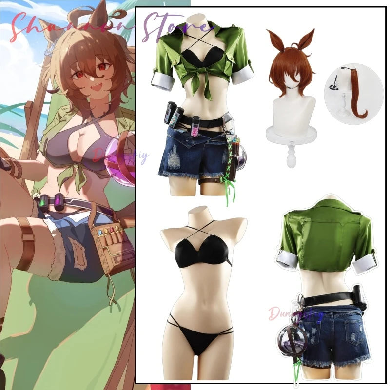 أغنيس تاتشيون كوسبلاي Umamusume جميلة ديربي مجنون مختبر زي بيكيني مايوهات كوسبلاي كريريسماس ماركس فيزان شعر مستعار للهالوين الزي #1
