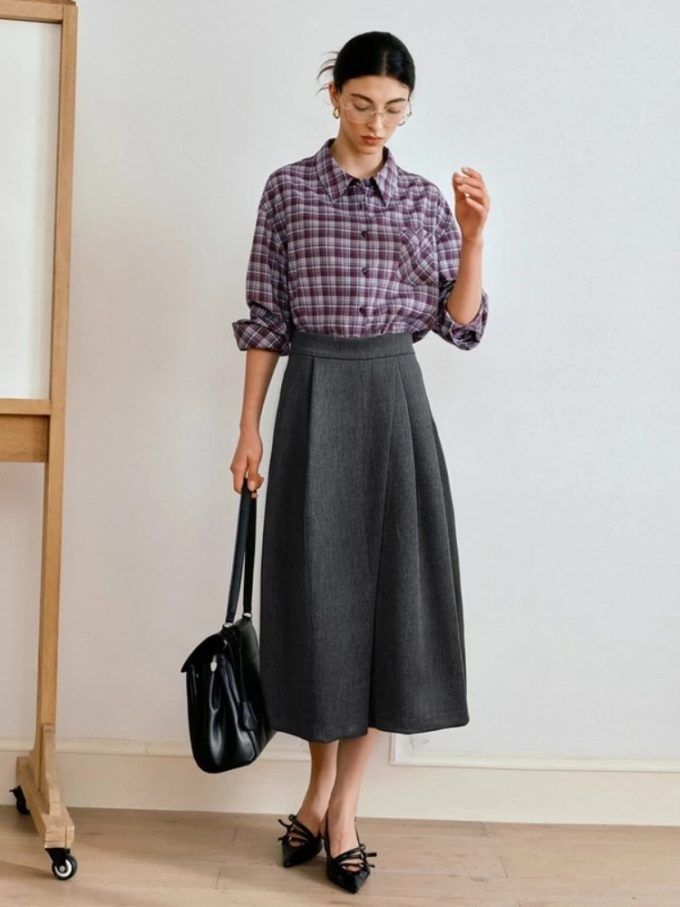 

OLrain French Solid Skirt for Woman 2025 Autumn New in Loose Midi Skirt Simple Casual A-line Skirt Women's Clothing O57DB96850