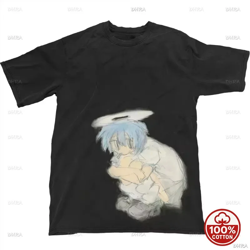Unisex Cotton Loose Cutecore T-Shirts Casual Short Sleeve Top Grunge Emo Oneck Jirai Kei Streetwear Danshi Harajuku Y2K Gift Tee