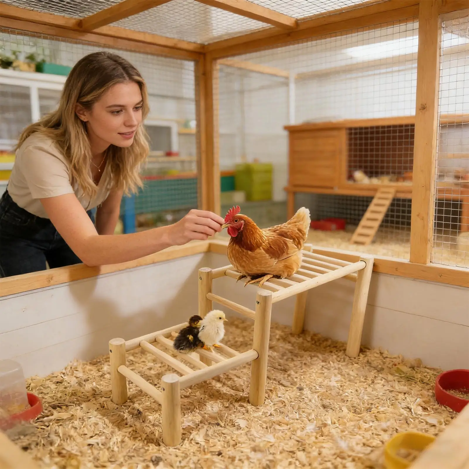 

Деревянная стойка-переполох для кур с двумя платформами разной высоты, подставка-лежанка для выгула и игр домашней птицы на заднем дворе