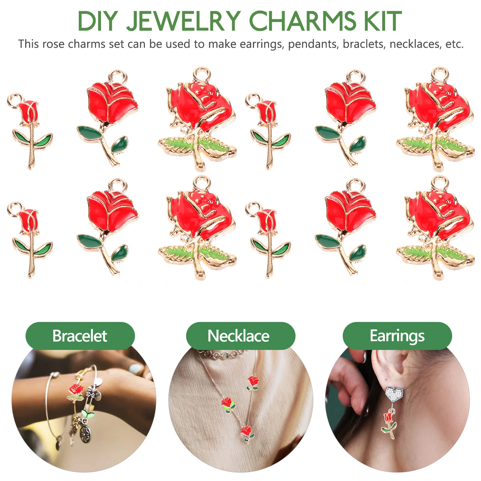 

30pcs Enamel Rose Pendants DIY Jewelry Supplies Metal Charms Decorative Rose Design Handmade Accessories Christmas Gifts