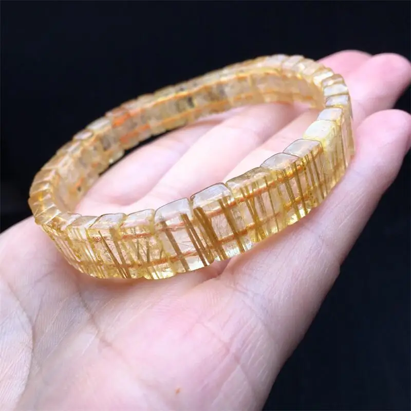 10MM Natural Rutilated Quartz Bangle Fortune Energy Bangle Mineral String Woman Amulet Jewelry Healing Gift 1pcs