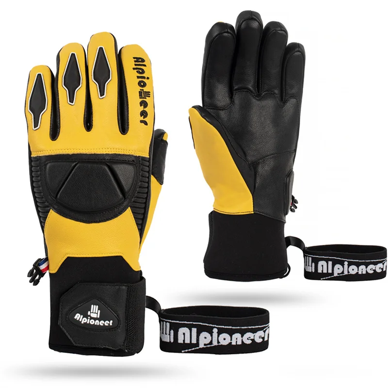 Guantes de esquí profesionales de cuero para hombre y mujer, manoplas cálidas para Snowboard, esquí, moto de nieve, guantes de nieve impermeables