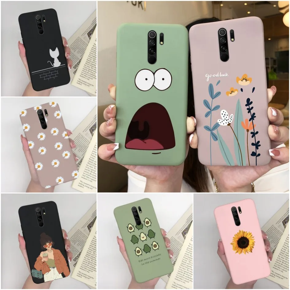 For Xiaomi Redmi 9 Case Silicone Fashion Cute Avocado Girl Flower Matte Cover For Xiaomi Redmi 9 Bumper Redmi9 Coque Fundas Capa