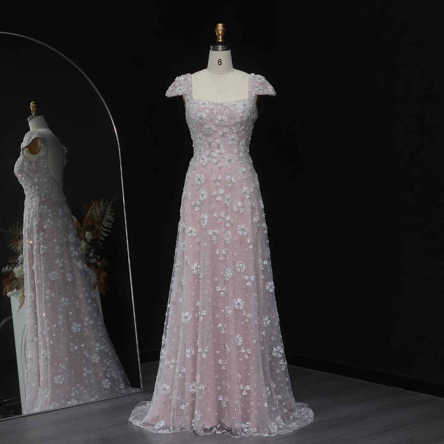 شارون سعيد أنيق أحمر الخدود الوردي الأزهار فستان سهرة طويل 2025 الزفاف ساحة العنق مفتوح الظهر فساتين حفلات SS602 تخصيص