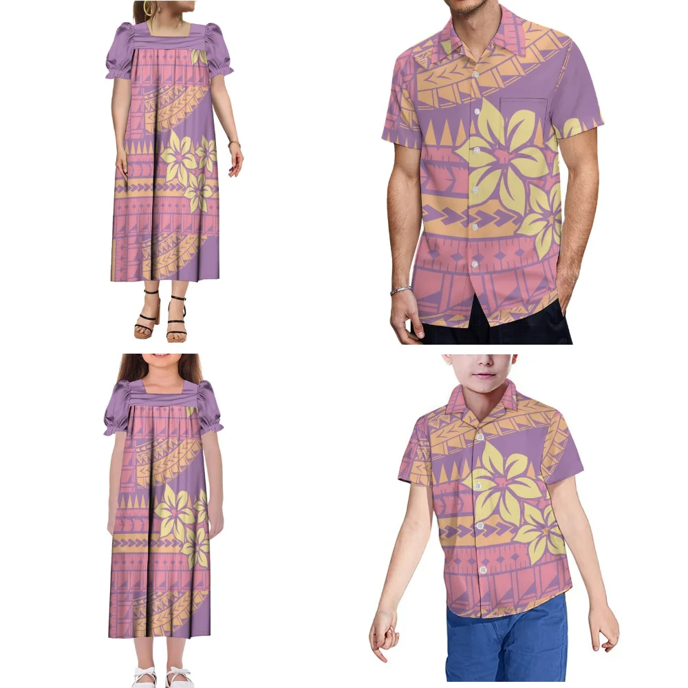 Sommer-Mikronien-Insel-Familientreffen-Sets, Vater- und Sohn-Hemden, Mutter und Tochter, Mumu-Kleider, Party-Outfits 2025,