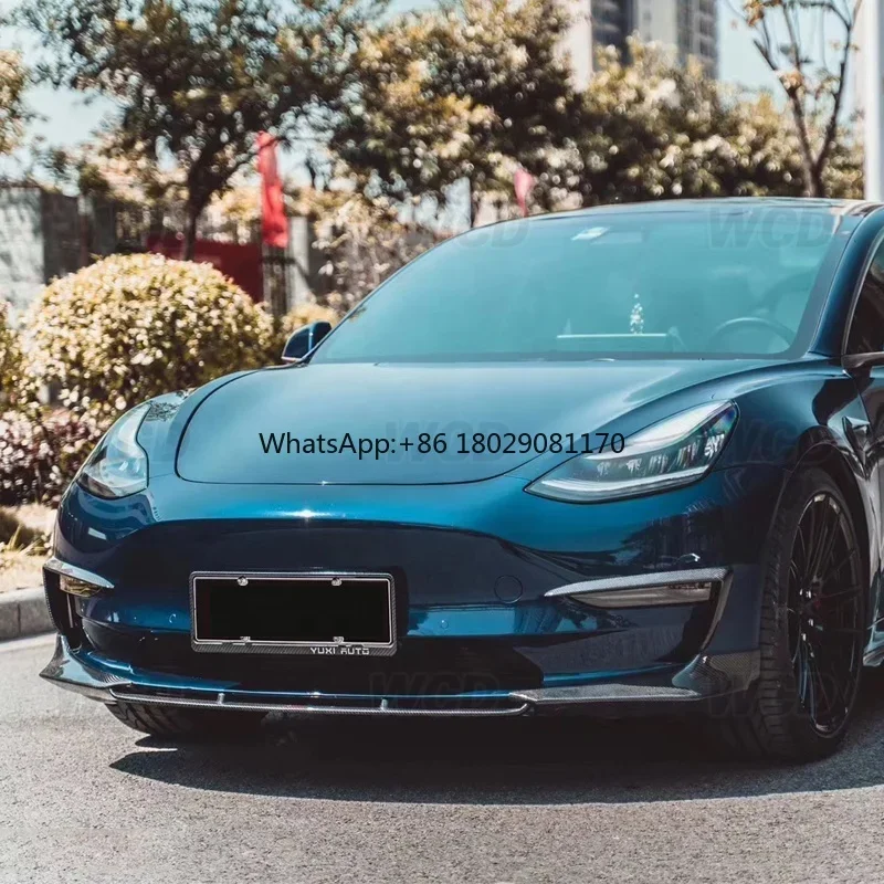 CM estilo fibra de carbono amortecedor dianteiro lábio, acessórios de carro, modelo 3 de Tesla, Sedan 4 portas, 2016-2021