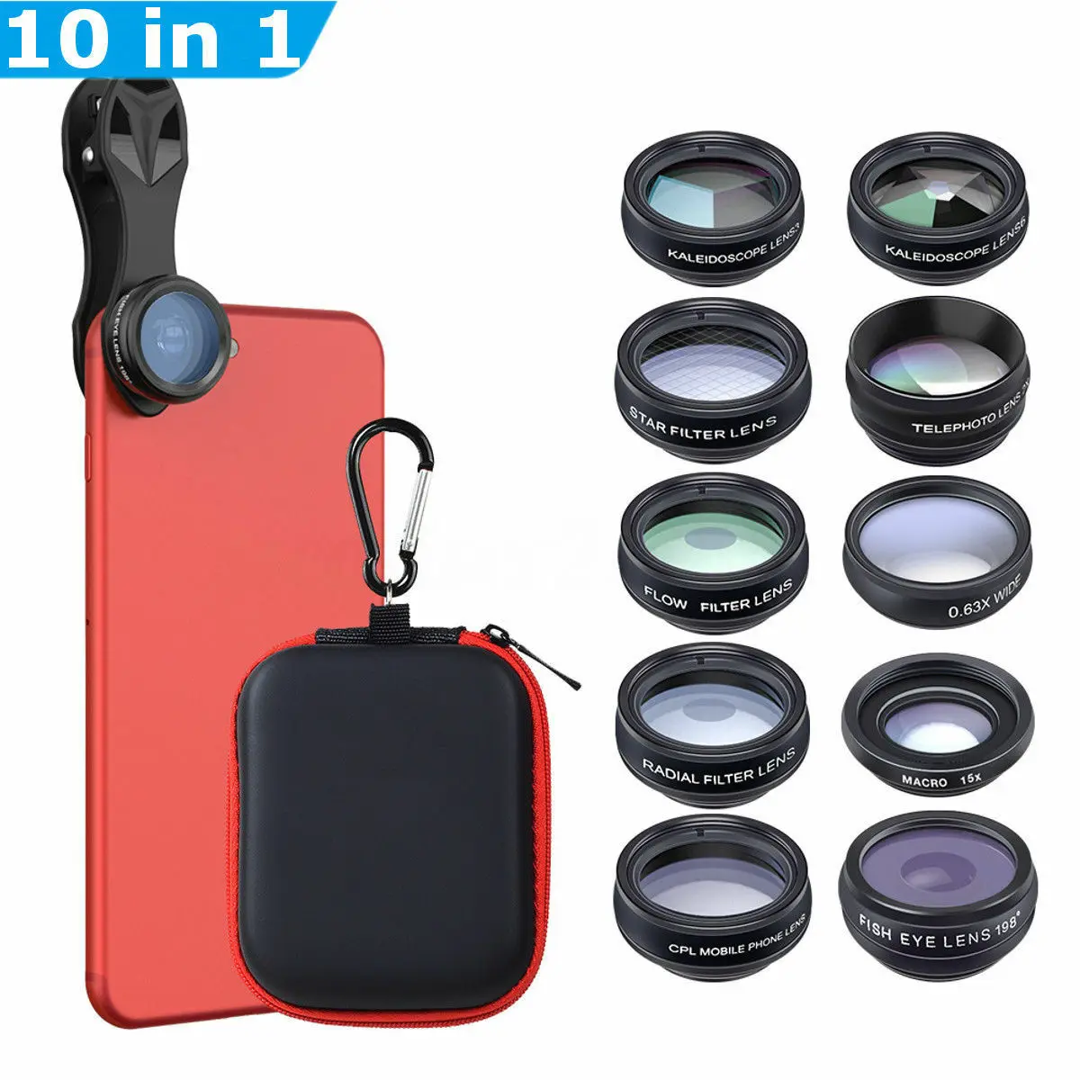 10 in 1 Phone lens kit universal Wide Angle macro CPL Filter telescope Lens Fisheye Lens for Universal Smartphone Accessories