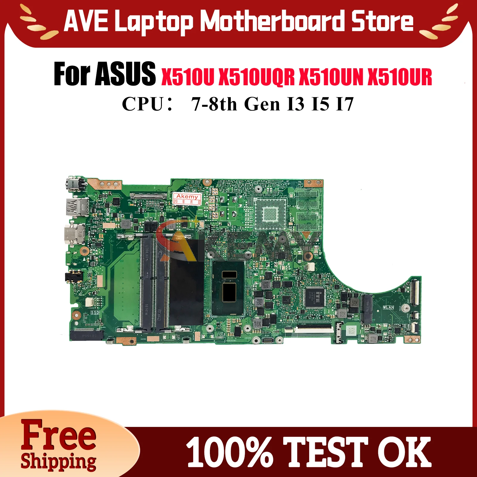 

X510UN Материнская плата для ноутбука ASUS X510UA X510UNR X510UNO A510U X510U S510U X510UQ X510UQR X510UR X510URR Материнская плата I3 I5 I7 CPU