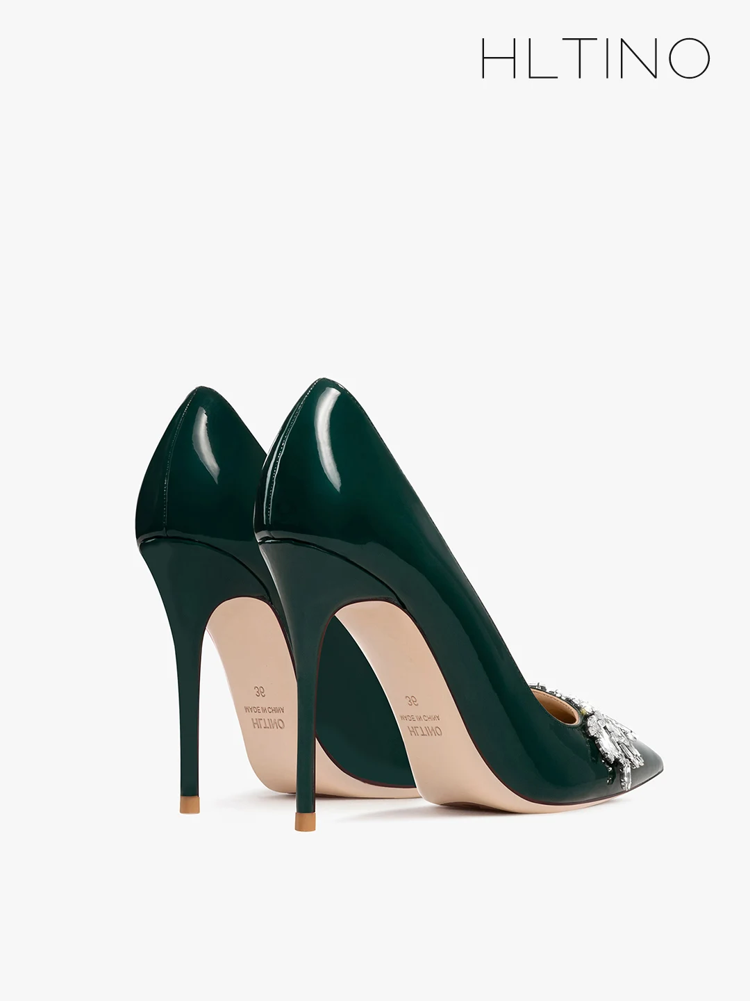 HLTINO décolleté da donna con cristalli giada verde punta a punta vestito da festa tacchi primavera autunno scarpe di lusso sposa