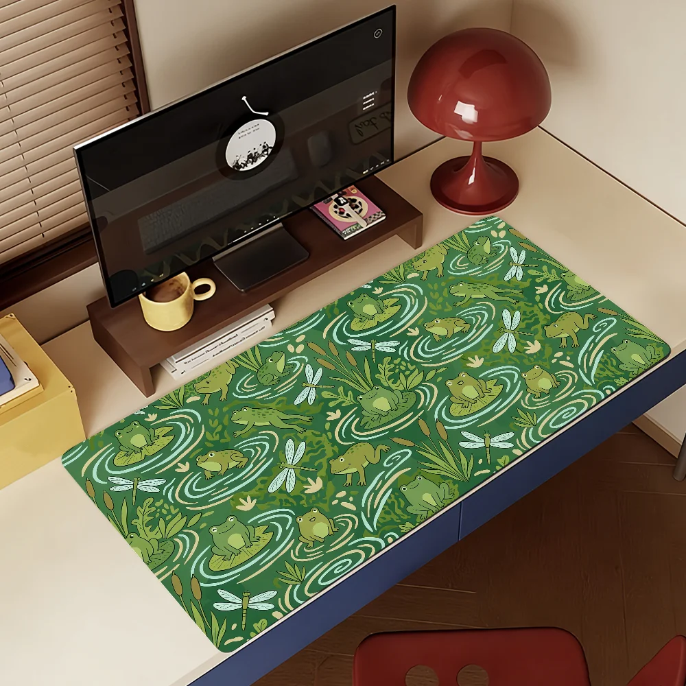 Cute Green Frog in a Pond Mouse Pad For Office Gaming And Keyboards Non-Slip Large Waterproof