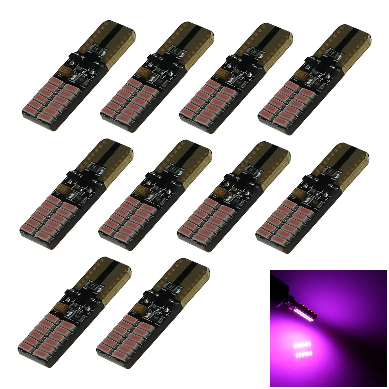 10x Pink Auto T10 W5W Turn Signal Light Wedge Lamp Canbus Error Free 24 Emitters 3014 SMD LED 280 285 447 Z20108