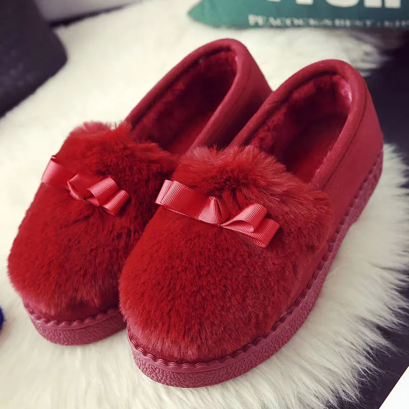 

Bowknot cotton shoes for women winter heeled home fur thick sole outdoor wear autumn and winter fur shoes cotton shoes