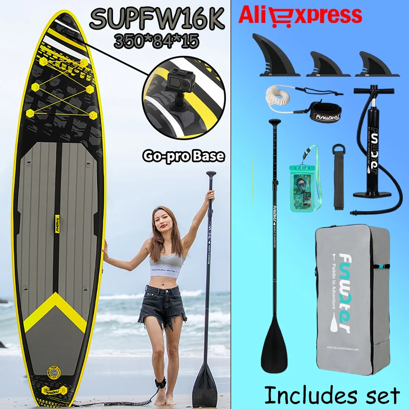 Funwater SUPFW16K ultralichte opblaasbare paddleboard 350*84*15 Volwassenen Water Yoga, Vissen, Reizen Surfen antislip paddleboard