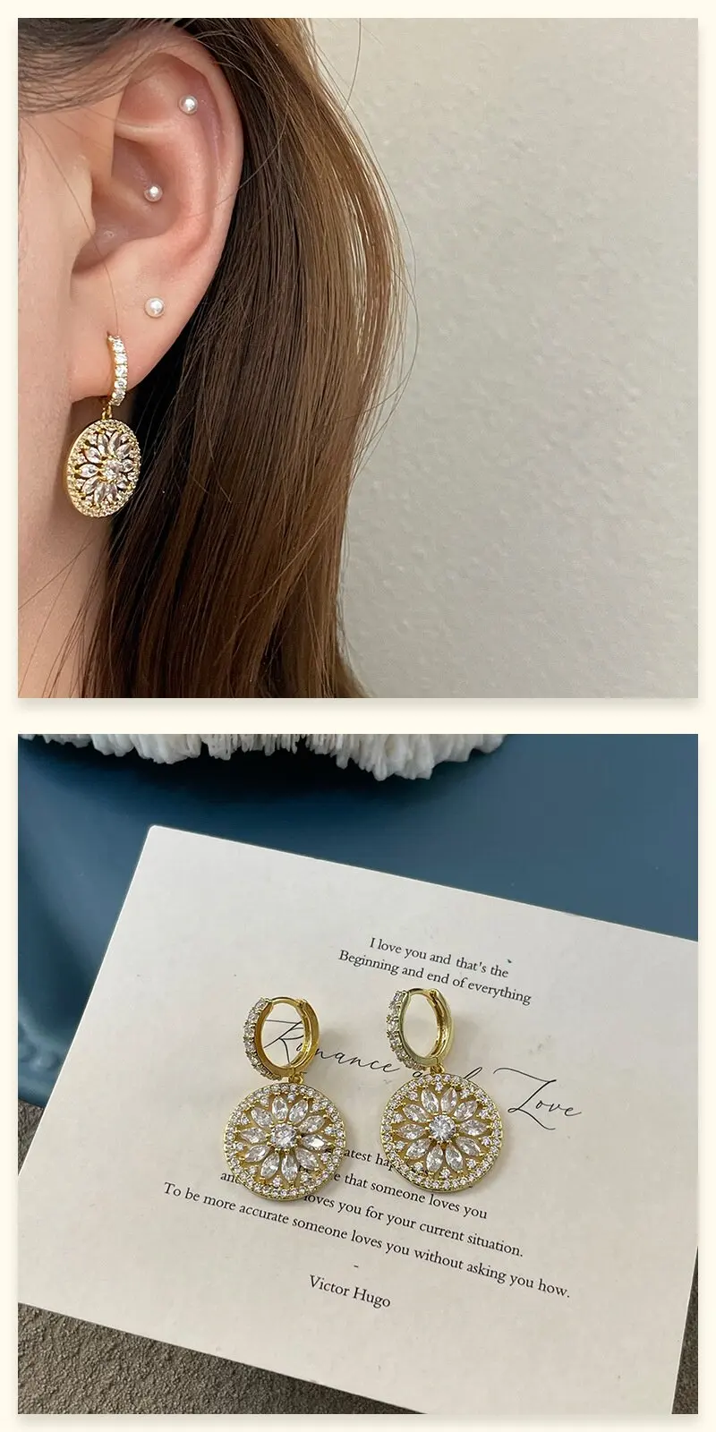 2026 Luxuriöse, glänzende, mikrobesetzte Zirkon-Ohrringe mit 18K Goldplattierung, runde Anhänger für Damen, Vintage-Schmuckzubehör für Hochzeiten und Partys – Detail 6