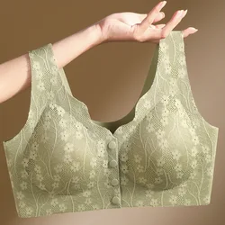 Mom's underwear, middle-aged and elderly women's bras, seamless front open button vest style, oversized summer thin new bra