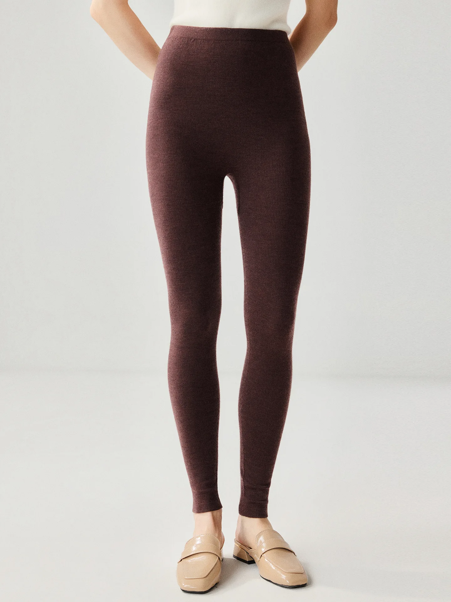 Winsleter-100%Wool Elegant Knit Leggings, Elastic Waist Solid, Women Basic Versatile Warm Slim Pants, 2026 Autumn New P69313CC