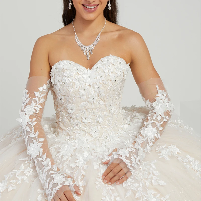 Robe sans bretelles pour femme, boule de quinceñera, dentelle perlée, luxe, soirée formelle, anniversaire, célébrité, filles, 15