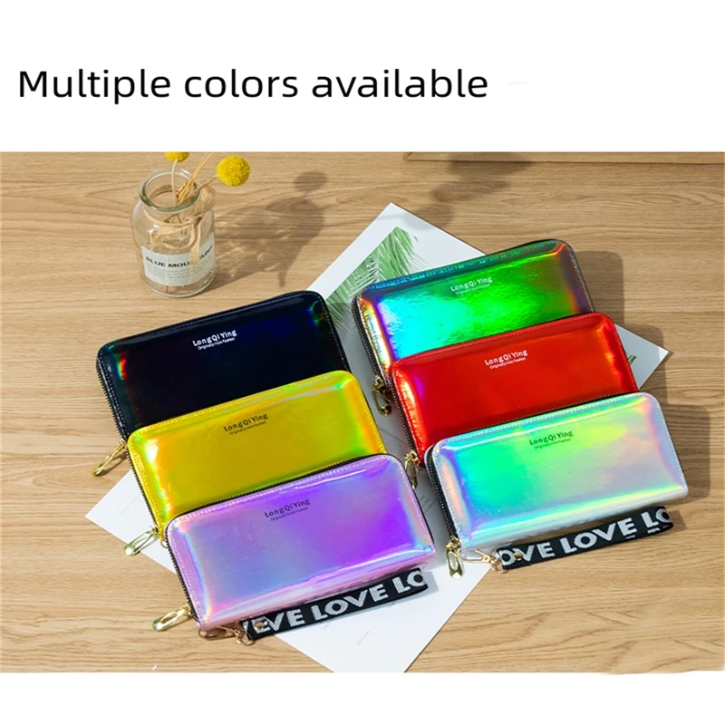 New Laser Holographic Wallet Women Long Pu Leather Purse Fashion Female Clutch Large Capacity Zipper Purses Phone Purse Carteras