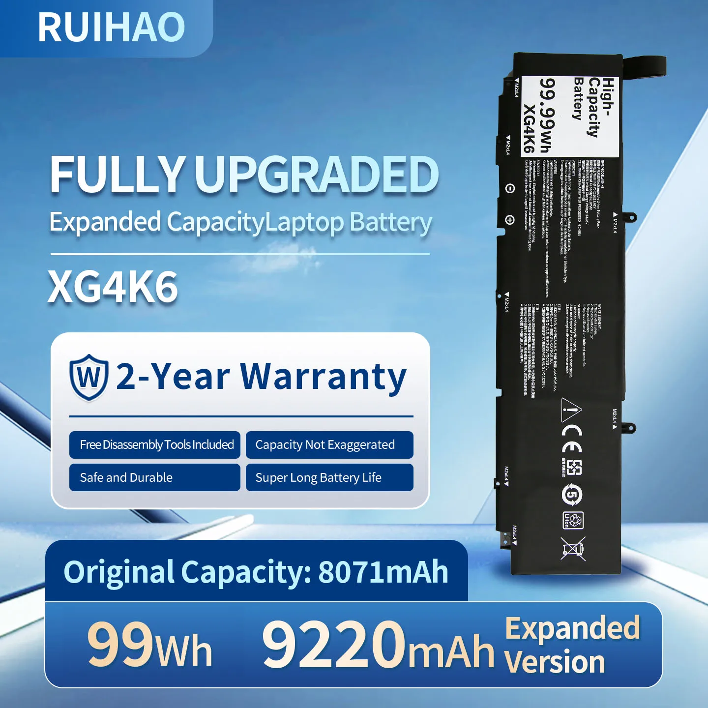XG4K6 Newly Upgraded 11.61V 99Wh/9220mAh Laptop Battery For Dell XPS 17 9700 9710 Precision 5750 Series 1RR3 F8CPG