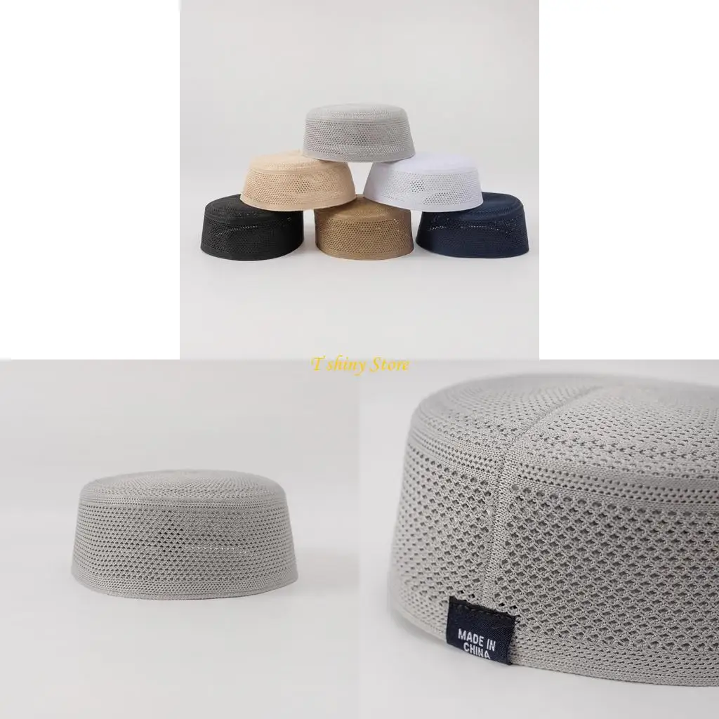 N58F Islamic Caps Round Jewish Hats Indian Cotton Turban Skull Hat Hijab Prayer Hat Islamic Kufi Round Skull Hat