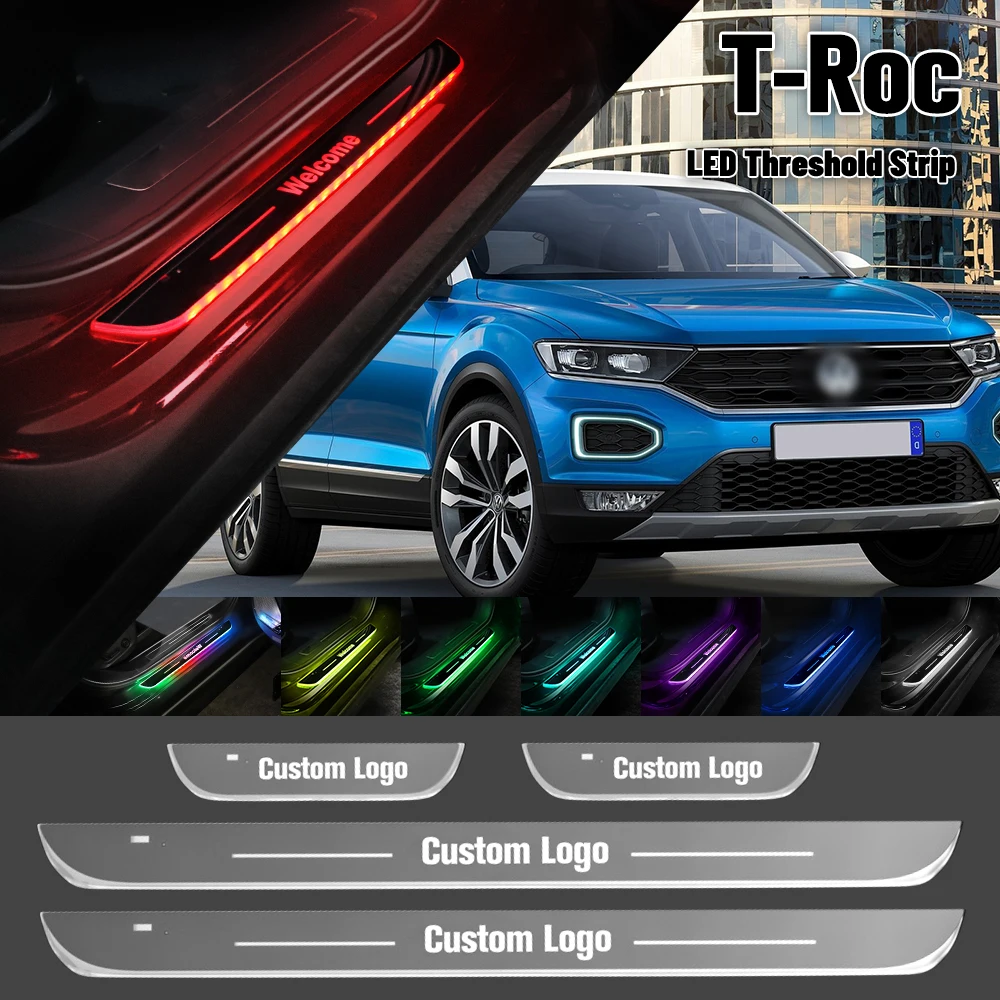 

Для Volkswagen VW T-Roc Troc 2017-2023, автомобильная фотография, индивидуальный Логотип Подсветка порога двери 2022, приветственный порог, фотоаксессуары