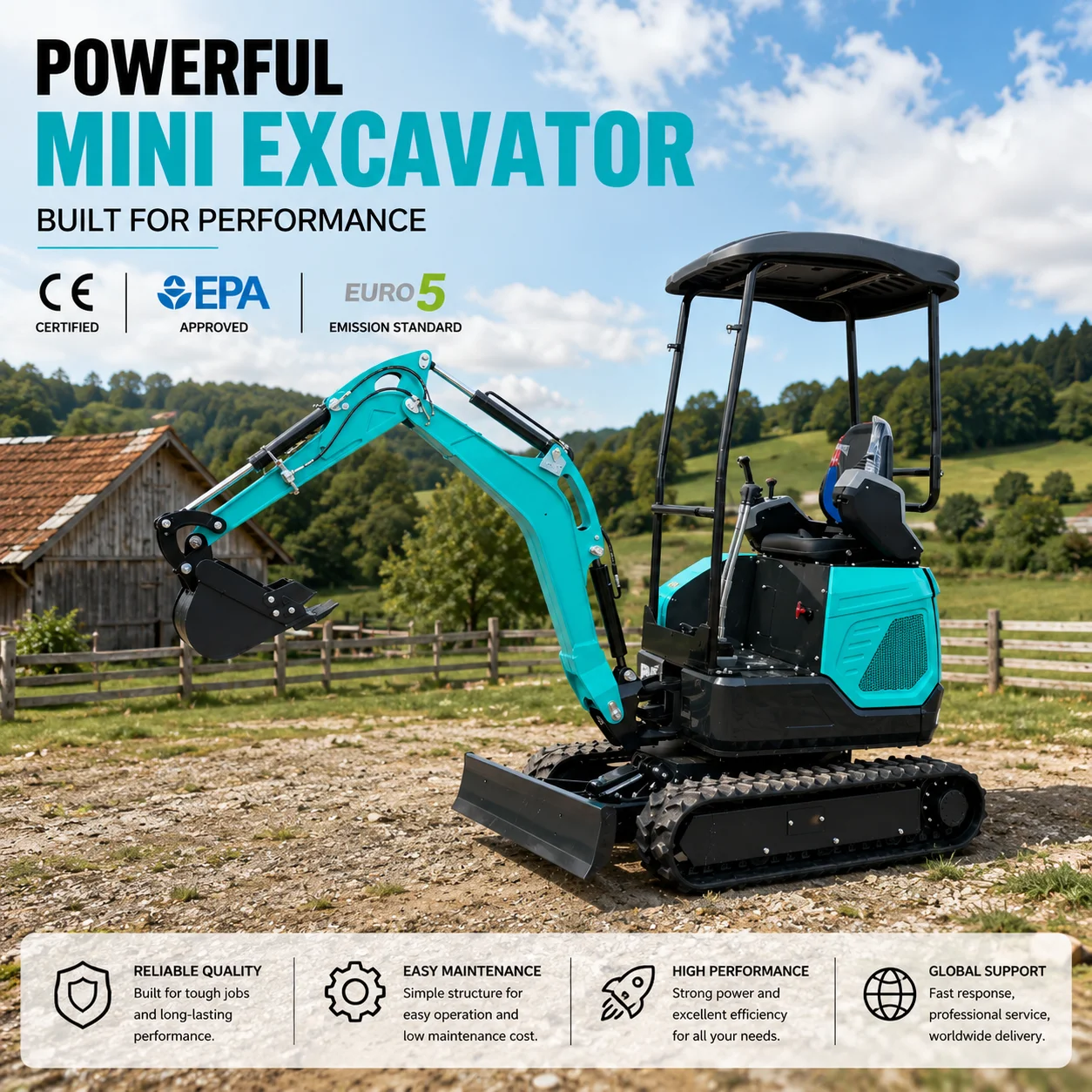 OKW18max 1.5 Ton Mini Excavator Compact Hydraulic Crawler Excavator Mini Digger for Farm Construction CE