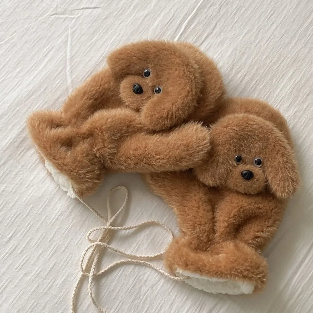 

Модные теплые перчатки из меха щенка, утепленные ветрозащитные перчатки с героями мультфильмов для собак, зимние варежки с пуделем