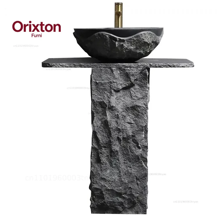 Marble  Pedestal Bathroom Sink, Modern Design Custom Standing Artificial Basin,Easy Clean Bathroom Sink Quartz Vanity Sink
