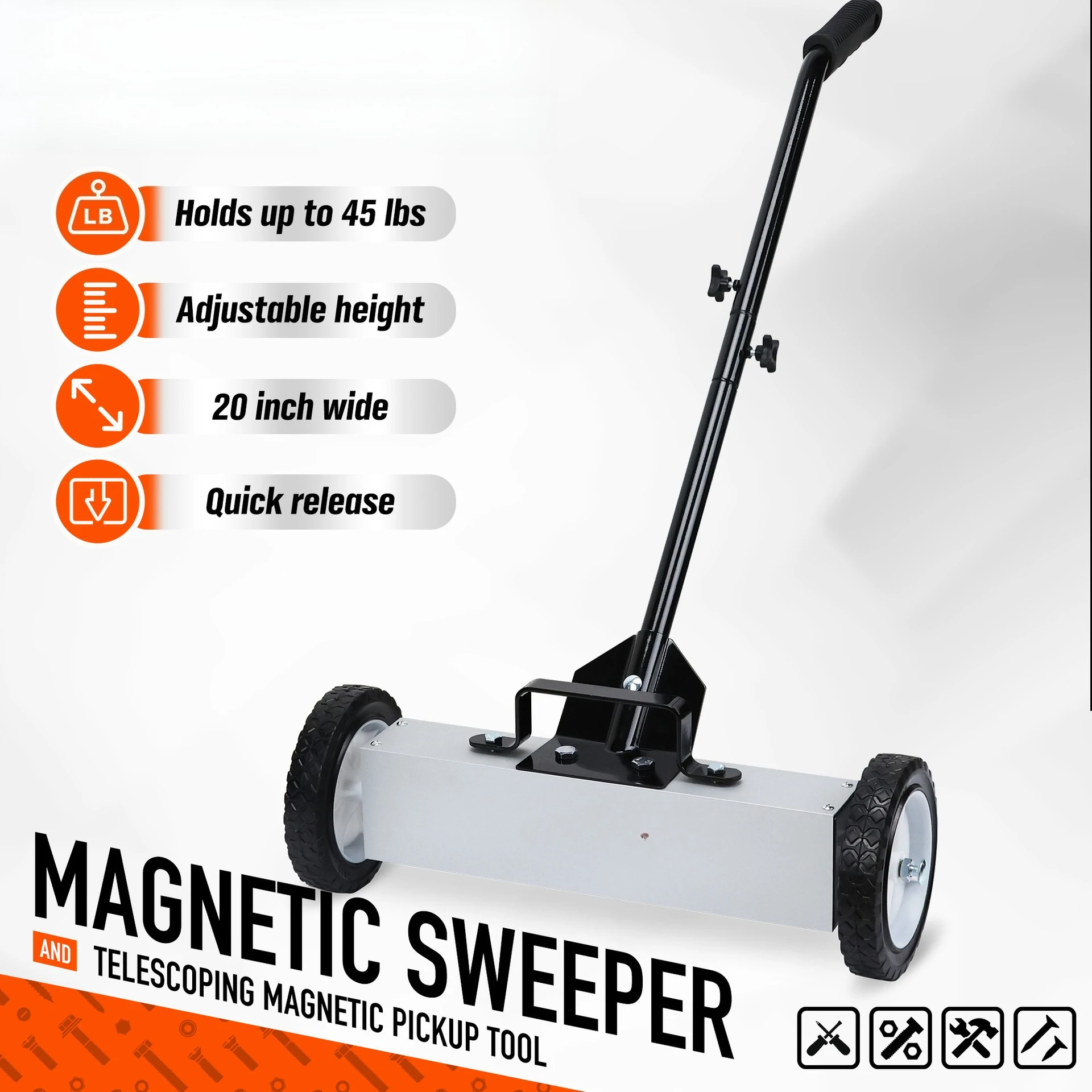 Telescopic Magnetic Pick Up Sweeper with Wheels, Heavy Duty Metal Debris Collector, 17in /18in Available