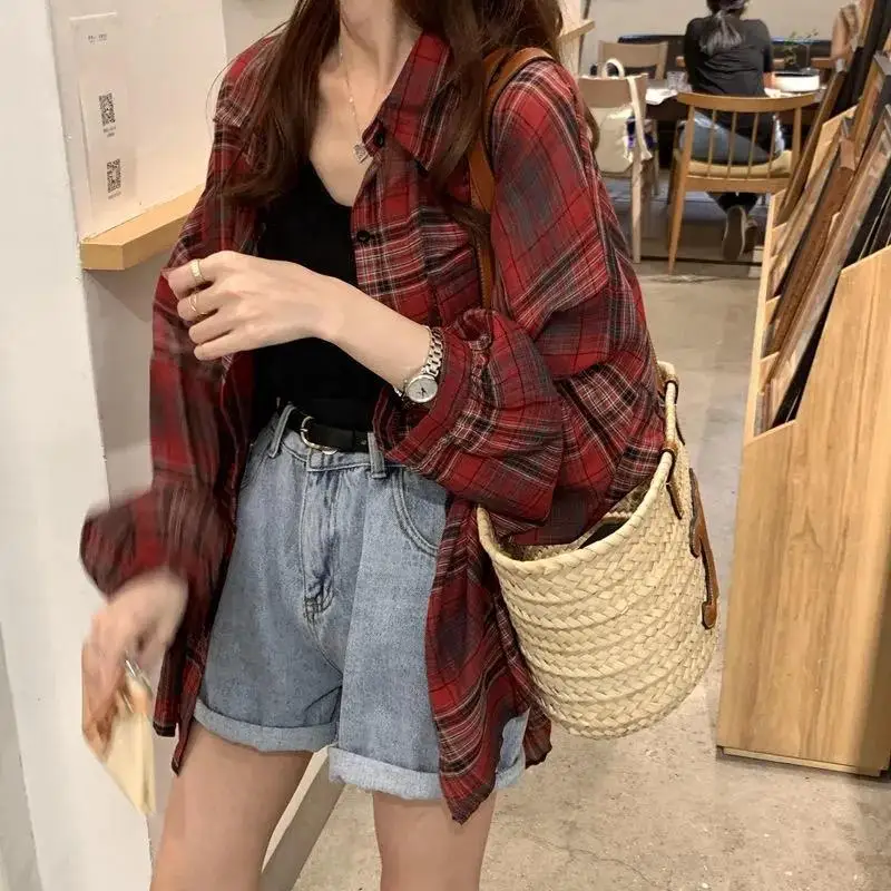 Shirts Women Autumn Plaid Vintage Fashion All-match Leisure S-3XL Chic Daily Simple Single Breasted Design Ulzzang Teen Stylish