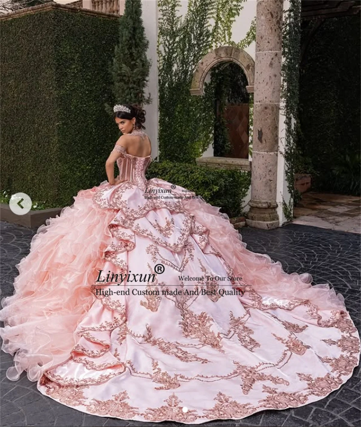 

Mexican Ball Gown Quinceanera Dresses With Appliques Tiered Customized Sweet 16 Gowns Princess Off Shoulder Vestidos De 15 Años