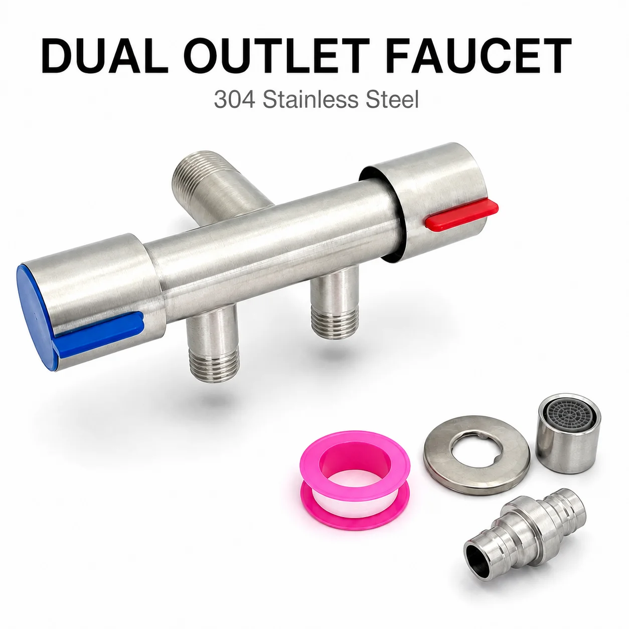 304 Stainless Steel Dual Outlet Angle Valve 1‑Inlet 2‑Outlet Water Tap for Washing Machine