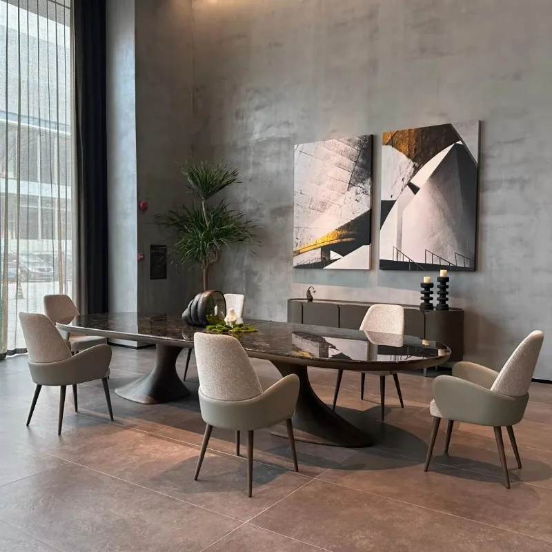 *American High-end Marble Solid Wood Table Leg Dining Table and Chair Set Villa Club Home Club Can Customize Restaurant Furnitur