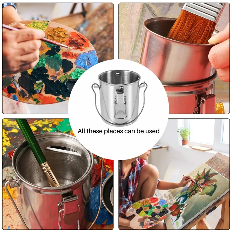 دلو غسيل فرشاة الطلاء المحمول ، وعاء القلم الفولاذ المقاوم للصدأ ، غسالة فرشاة الطلاء بالزيت بالألوان المائية ، اللوازم الفنية ، عبتان
