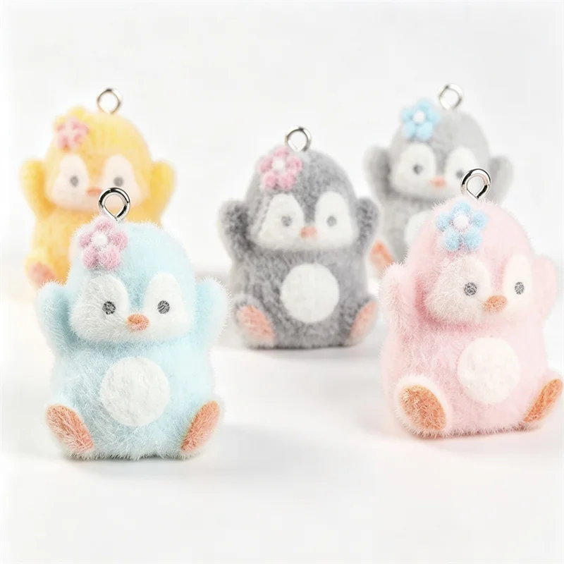 New arrived 50pcs/lot color Flocking effect animals cartoon Penguin shape resin dolls beads diy jewelry garment hair accessory