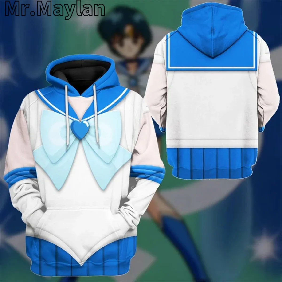 Sailor Mercury Custom Cosplay Costume Apparel 3D Unisex Hoodie Men Sweatshirt Streetwear Zip Pullover Casual Jacket Tracksuits