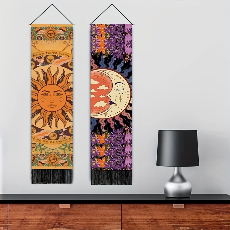 VIKAMA Wandteppich mit Sonne und Mond, Mandala-Motiv, Retro-Bohemian-Stil, für Schlafzimmer, Büro, Wohnzimmer, Schlafsaal, Gästehaus, Wanddekoration