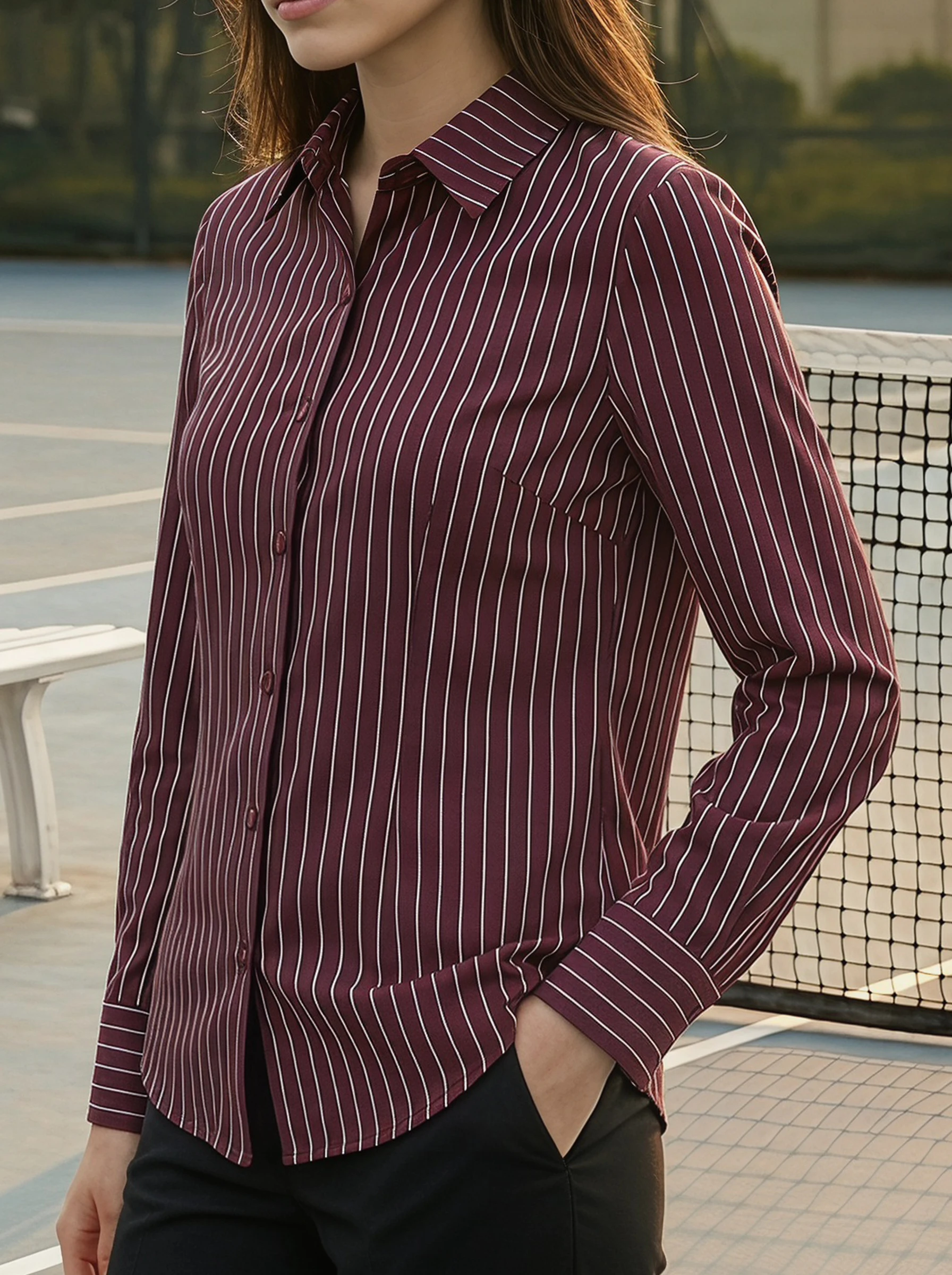 

Rosa fera Women Striped Button Down Shirt Long Sleeve Turn Down Collar Slim Fit Blouse Office Style Top