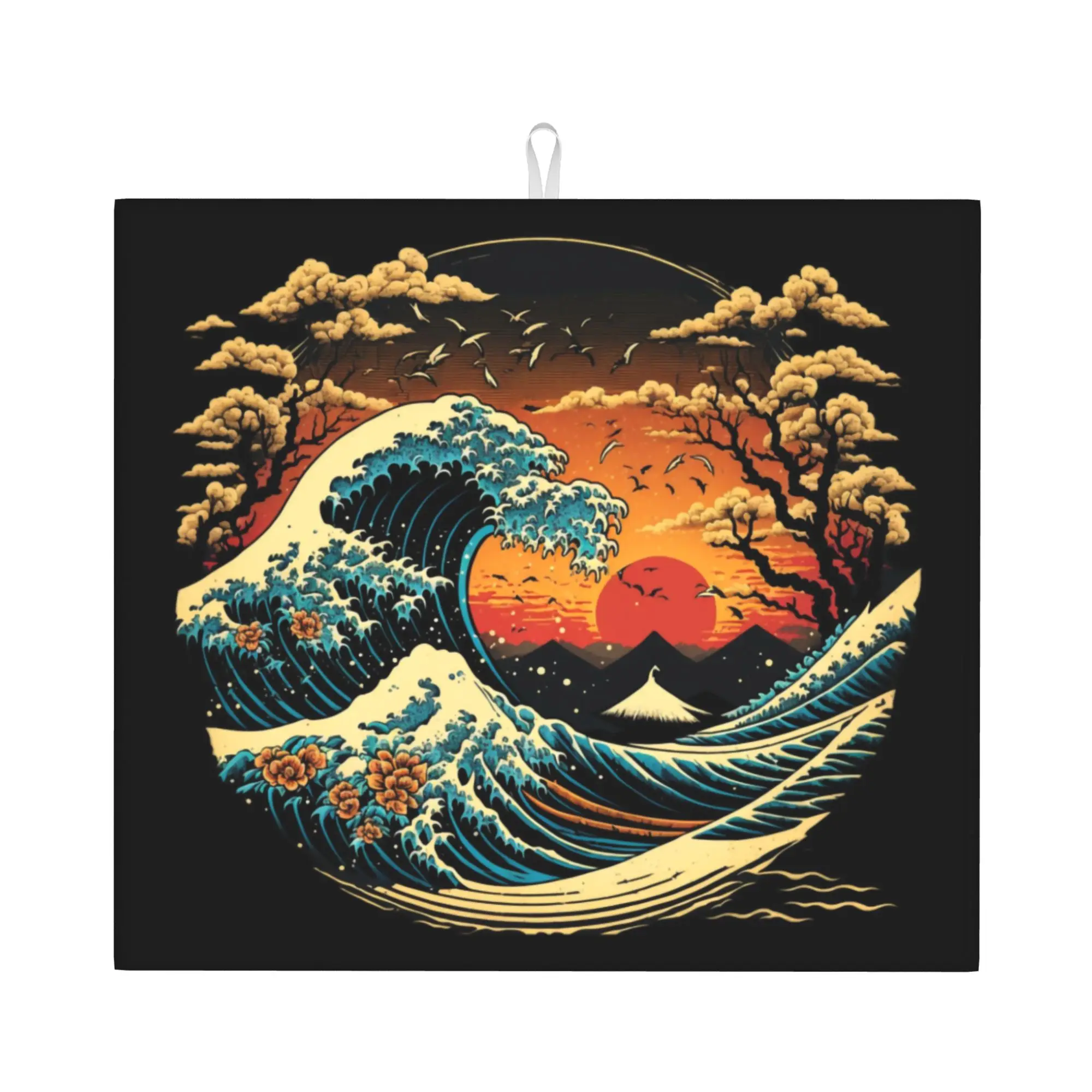 Drying Mat For Kitchen The Great Wave off Kanagawa Water Absorbent Waterproof Reusable  On Slip Kitchen Counter Protector Mat