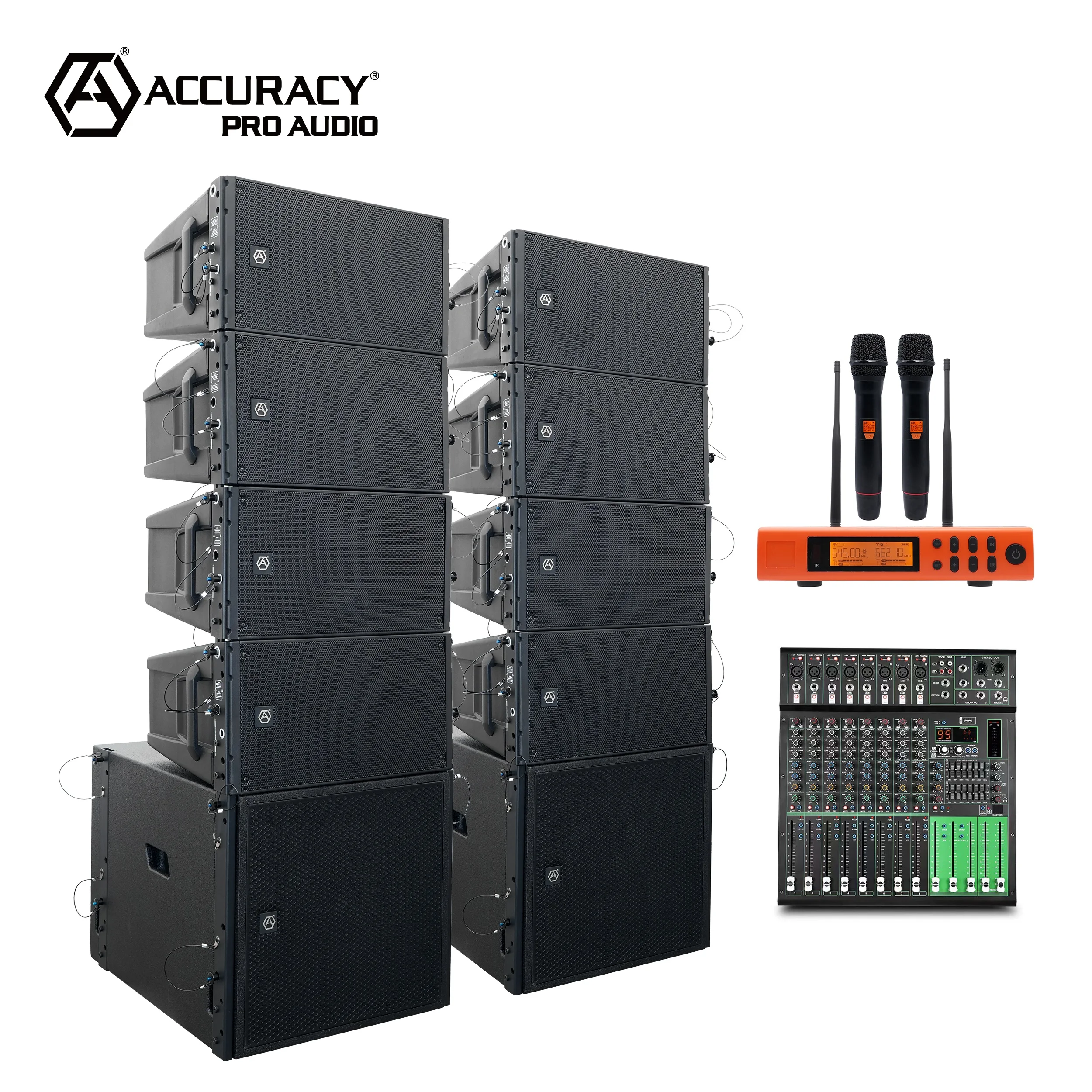 Accuracy CLA208A-COMBO Complete PA System Solution Professional-grade Active Dual 8 Inch Line Array System Set with Wireless