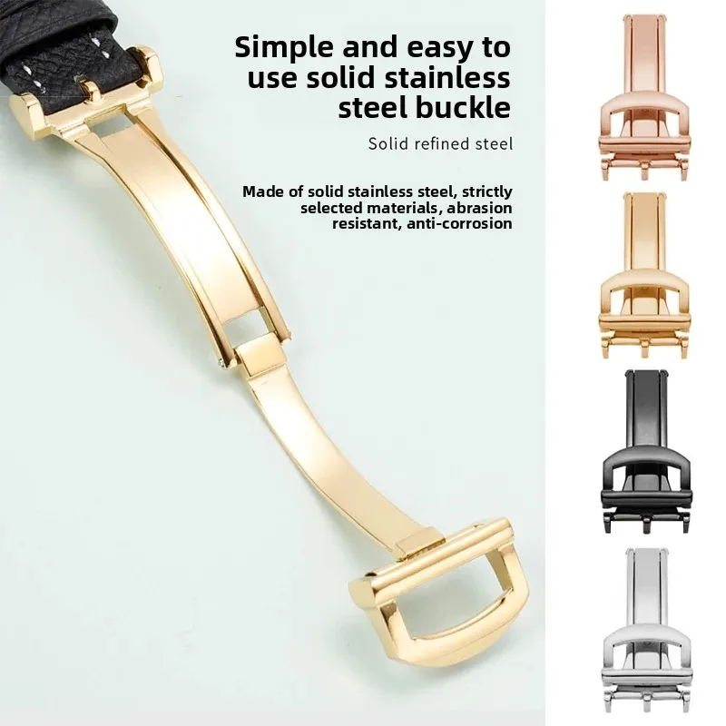 مشبك ساعة 16 ملم لحزام ساعة IWC من الجلد والمطاط والنايلون المقاوم للصدأ وإبزيم قابل للطي بديل بمشبك ساعة معدني صلب #4