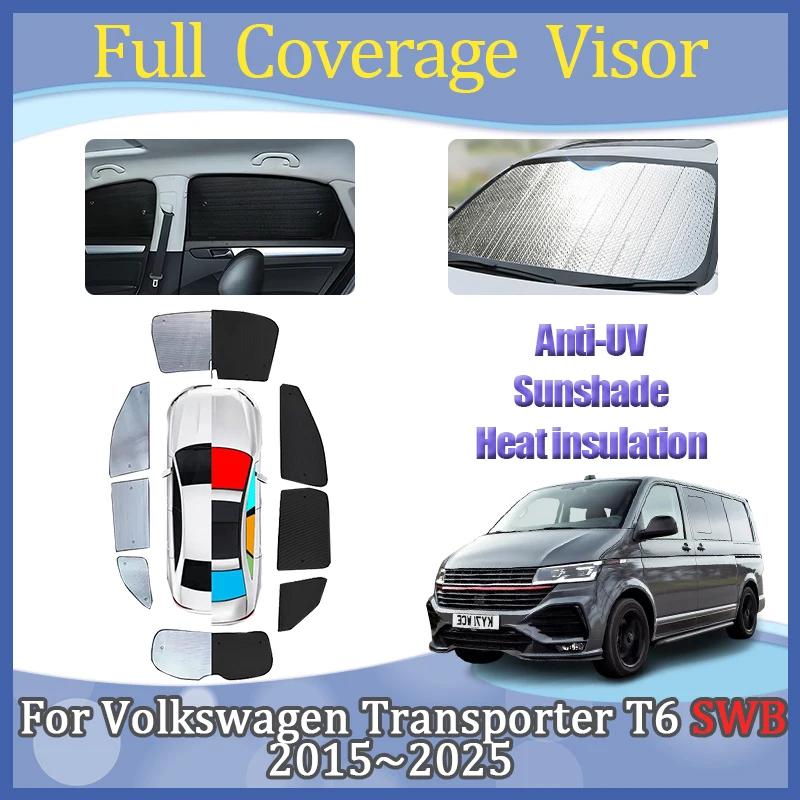 For VW Volkswagen Transporter Caravelle Multivan Doubleback T6 SWB 2015~2025 Sunshades Sun Visors Blocks UV Rays Car Accessories