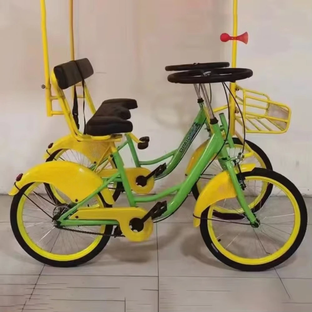Bicicleta Familiar de Pedales de 4 Ruedas para Paseos Turísticos en el Parque junto al Mar, Bicicleta Divertida, Bicicleta Tándem de 2 Asientos